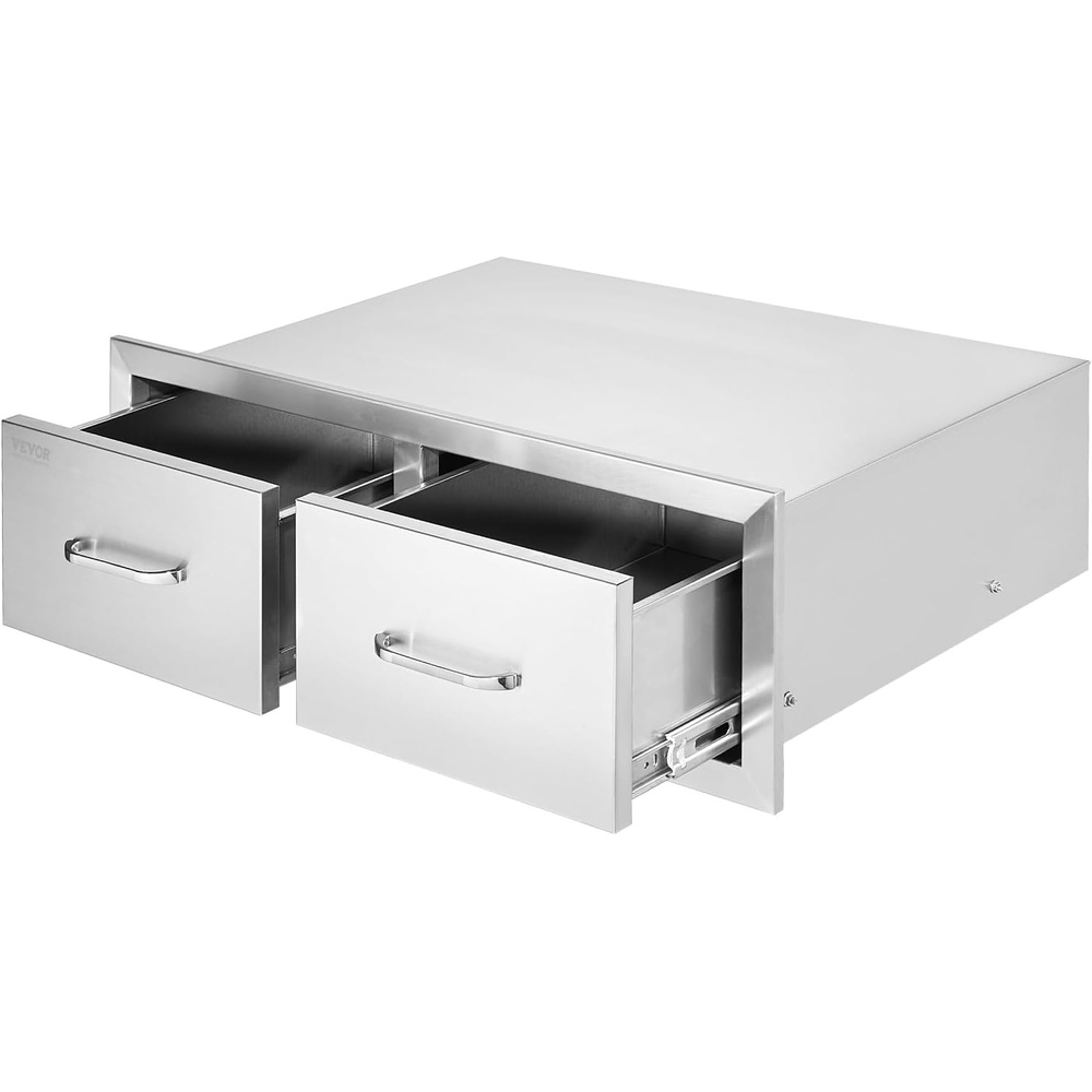 image:imageVEVOR Outdoor Kitchen Cabinets 1811W x 2323D x 2323H TripleAccess Stainless Steel BBQ Drawers with Handles BBQ Island Drawer for Outdoor Kitchens Barbeque Island Patio Grill Station30W x 10H x 20D Inch