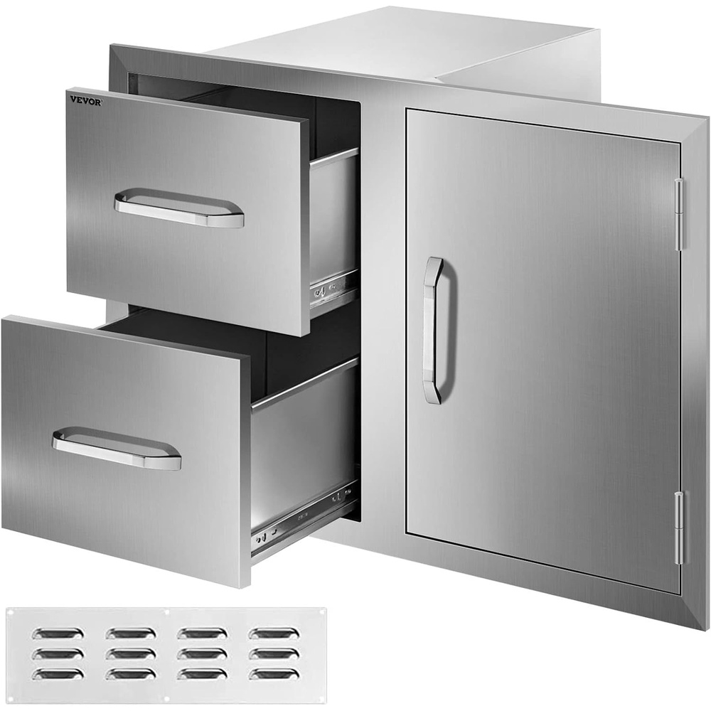 image:imageVEVOR Outdoor Kitchen Cabinets 1811W x 2323D x 2323H TripleAccess Stainless Steel BBQ Drawers with Handles BBQ Island Drawer for Outdoor Kitchens Barbeque Island Patio Grill StationDrawerDoor 325W x 22H x 205D Inch