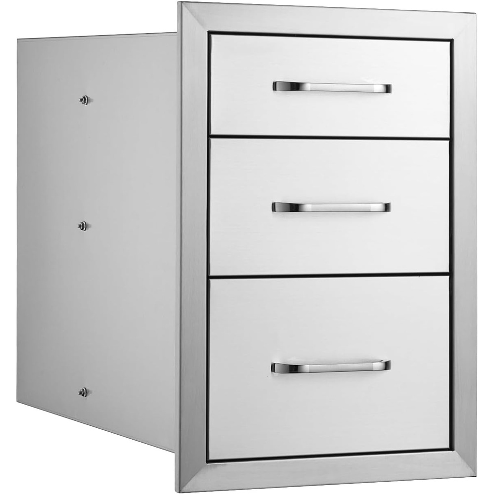 image:imageVEVOR Outdoor Kitchen Cabinets 1811W x 2323D x 2323H TripleAccess Stainless Steel BBQ Drawers with Handles BBQ Island Drawer for Outdoor Kitchens Barbeque Island Patio Grill Station14W x 203H x 23D Inch
