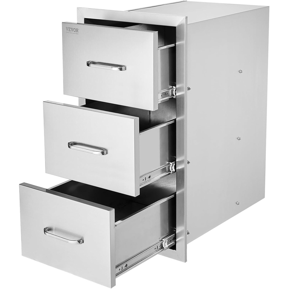 image:imageVEVOR Outdoor Kitchen Drawers 16 W x 285 H x 205 D Flush Mount Triple Access BBQ Drawers with Stainless Steel Handle BBQ Island Drawers for Outdoor Kitchens or BBQ Island Patio Grill Station