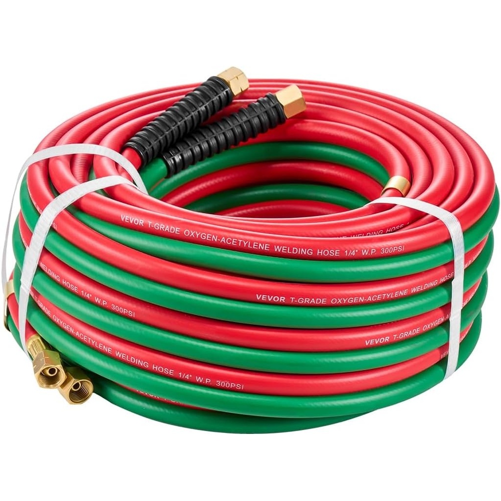 image:imageVEVOR Oxygen Acetylene Hose 14Inch x 100FT Oxy Acetylene Hose with 91618 B Fitting 300PSI T Grade Welding Cutting Torch Twin Hose Compatible with Oxygen AcetylenePropane and Other Fuel Gases50FT