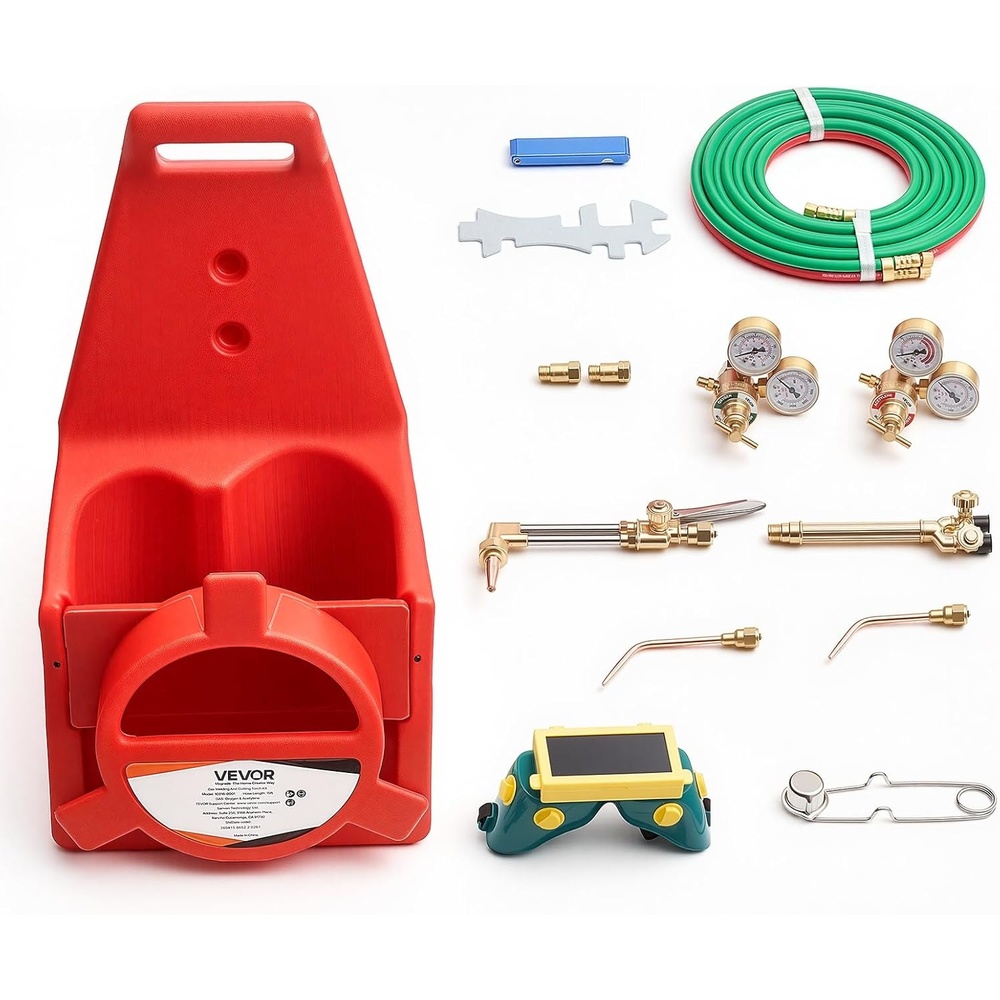 image:imageVEVOR Oxygen Acetylene Torch Kit with Check Valves Gas Welding Torch Kit Portable Oxy Acetylene Brazing Set with 15FT TwinHose 2 Welding Tips 2 Regulators amp Cylinder Holder for Metalworking116 x 102 x 25 in