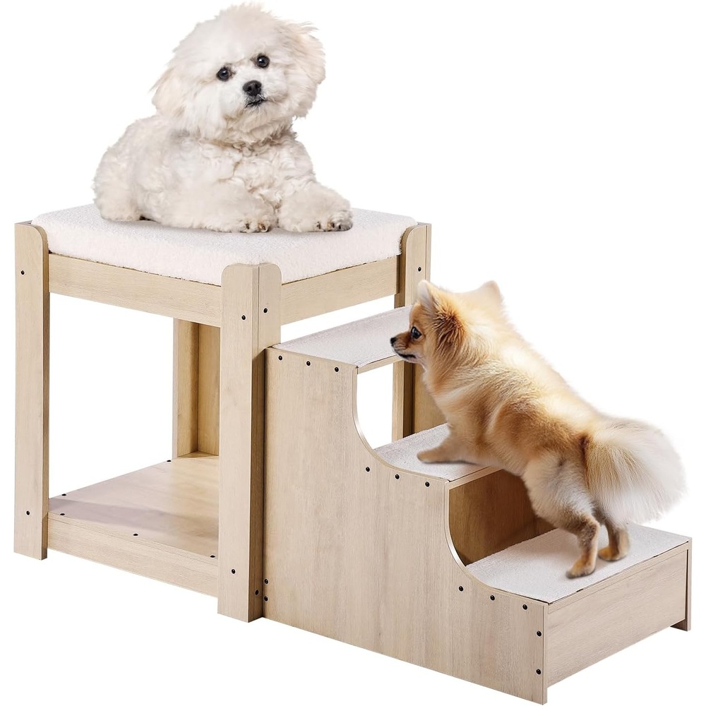 image:imageVEVOR Pet Bunk Bed with Removable Stairs DogCat Window Perch with Storage MultiLevel Bed Window Perch Dog Bedside Sleeper Couch Small Pet Seat Platform Indoor Use Rustic BrownBeige