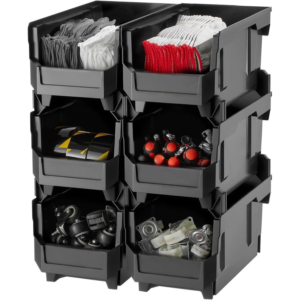 image:imageVEVOR Plastic Stackable Storage Bins 148 x 85 x 71 inch 6 Pack Plastic Containers for Organizing amp Storage Bins for Closet Garage Small Parts Office Supplies Other Accessories Transparent14L