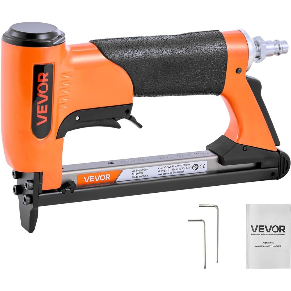 image:imageVEVOR Pneumatic Staple Gun 16 Gauge 716inch Medium Crown Pneumatic Stapler 1 to 2 Length 70120PSI Heavy Duty AirPowered Staple Gun for Roof Decking Wall Sheathing Fencing and Subflooringmedium
