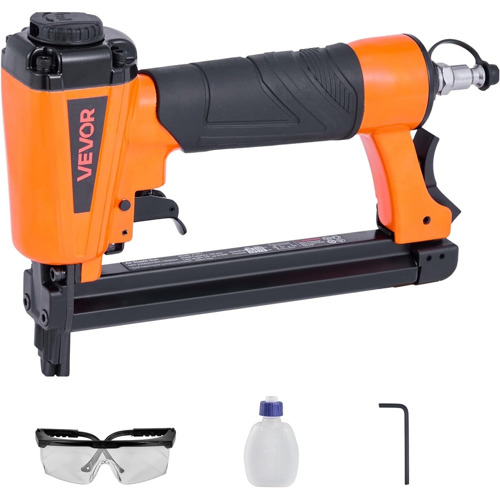 image:imageVEVOR Pneumatic Staple Gun 16 Gauge 716inch Medium Crown Pneumatic Stapler 1 to 2 Length 70120PSI Heavy Duty AirPowered Staple Gun for Roof Decking Wall Sheathing Fencing and Subflooringsmall