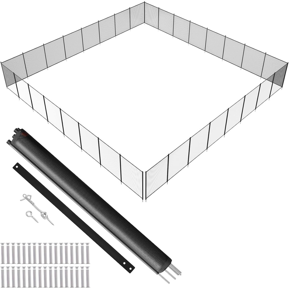 image:imageVEVOR Pool Fence 4 x 96 FT Pool Fences for Inground Pools Removable Pool Fencing Easy DIY Installation Swimming Pool Fence 340gms Teslin PVC Mesh Pool Safety Fence BlackStainless Feet