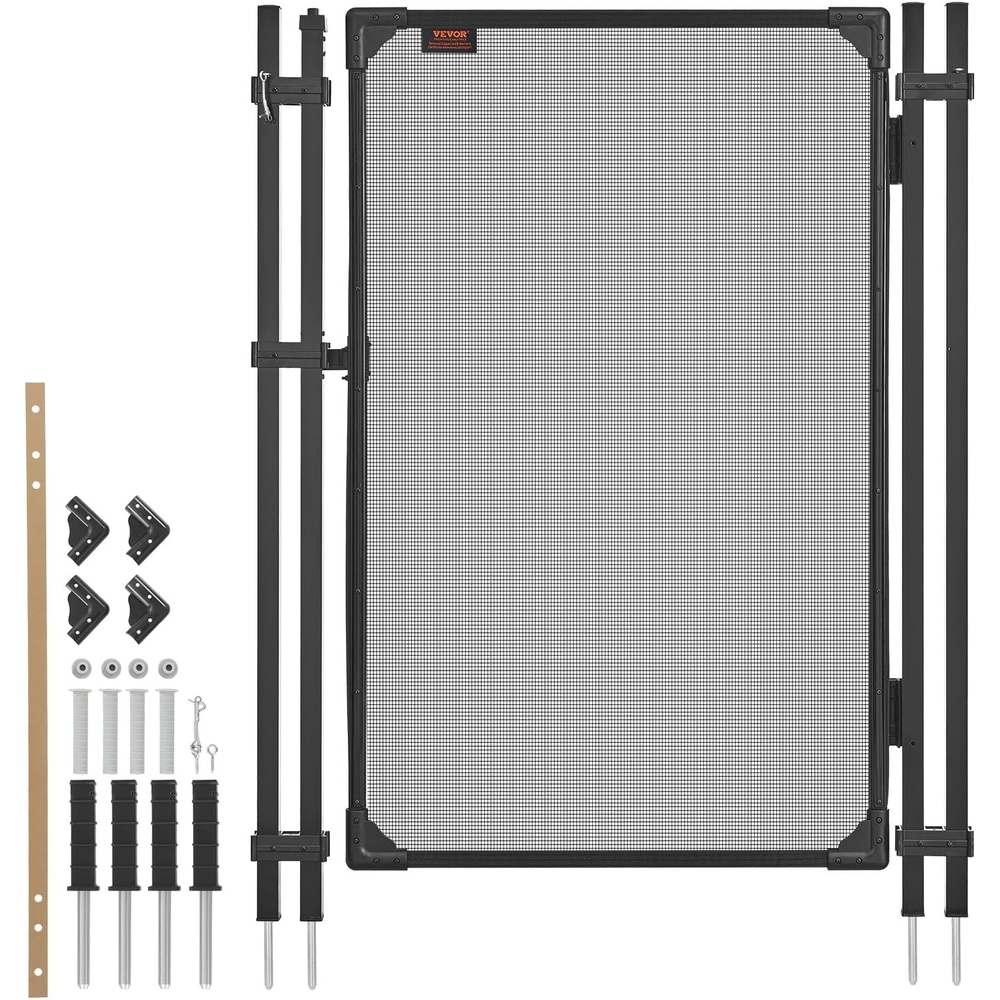 image:imageVEVOR Pool Fence Gate 4 x 25 ft Inground Swimming Pool Fences Gate Outdoor Security Fencing Door Kit with Metal Latch and Stopper 352 GSM Teslin PVC Mesh Square Tube Easy Installation Black4ft x 25ftSelfClosing