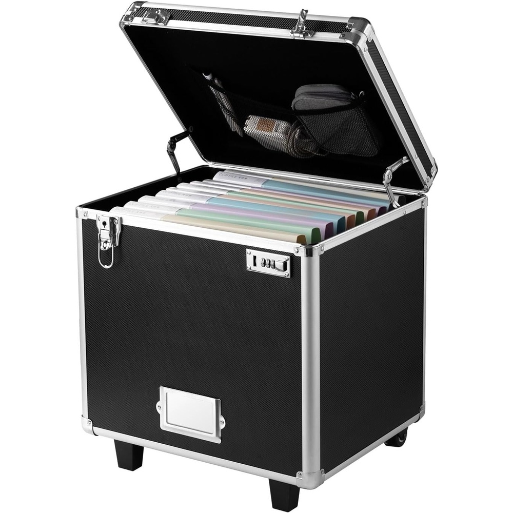 image:imageVEVOR Portable File Storage Box 156 x 126 x 15 inch Internal Chest Size Locking Mobile Business Case with Telescopic Handle Hand pull File Case for Office Home Offices Hospitals Banks