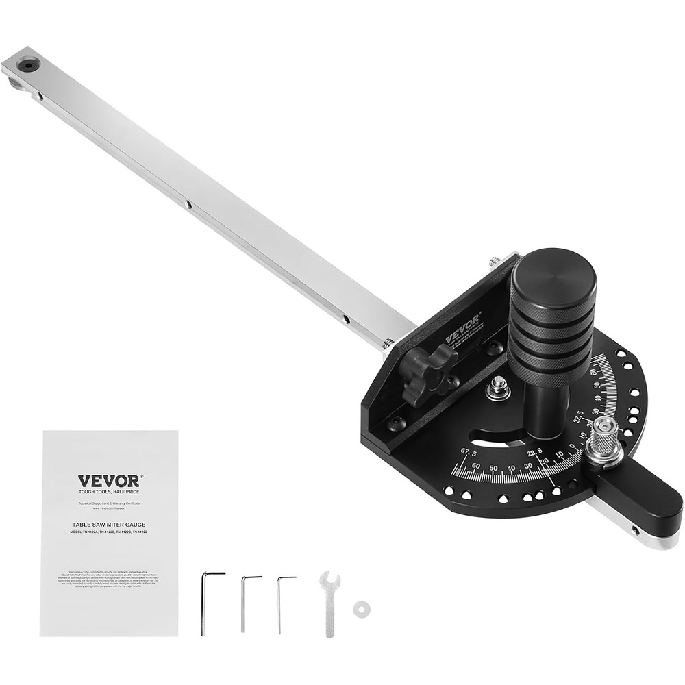 image:imageVEVOR Precision Miter Gauge Standard Slot 34 x 38 Aluminum Alloy Table Saw Miter Gauge with 15 Angle Stops Adjustable Spring Loaded Plunger and Removable Disc for Woodworking Tool Table Saw