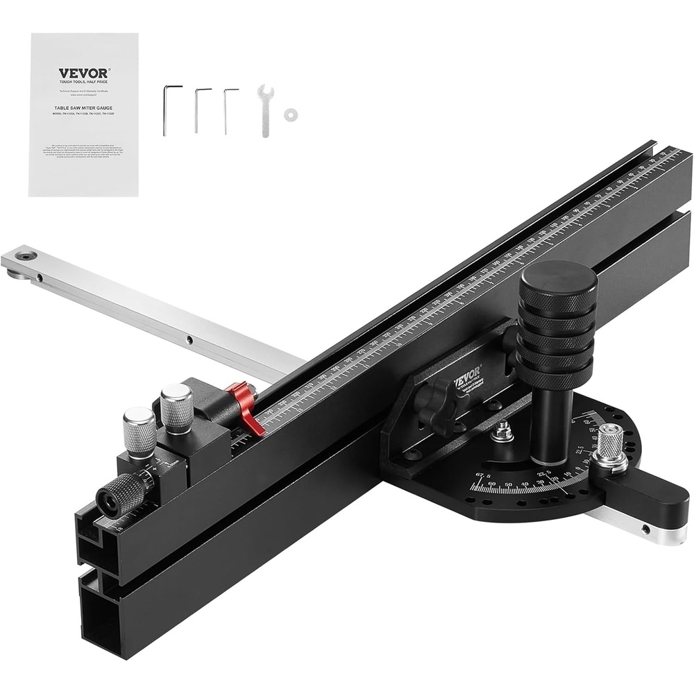 image:imageVEVOR Precision Miter Gauge Standard Slot 34 x 38 Aluminum Alloy Table Saw Miter Gauge with 24 in Grating 15 Angle Stops Adjustable Spring Loaded Plunger and Removable Disc for Woodworking18 Inch