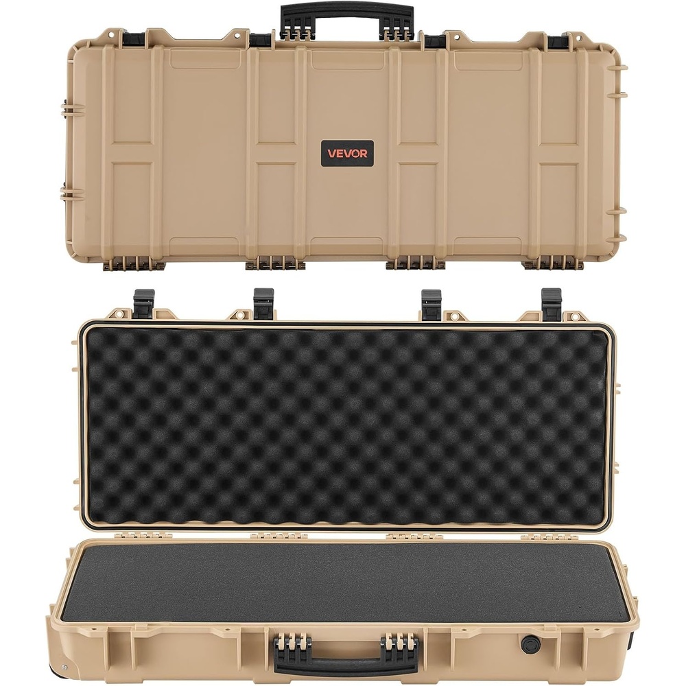 image:imageVEVOR Rifle Case Rifle Hard Case with 4 Layers Fullyprotective Foams Lockable Hard Gun Case with Wheels IP67 Waterproof amp Crushproof for Rifles or ShotgunsKhaki