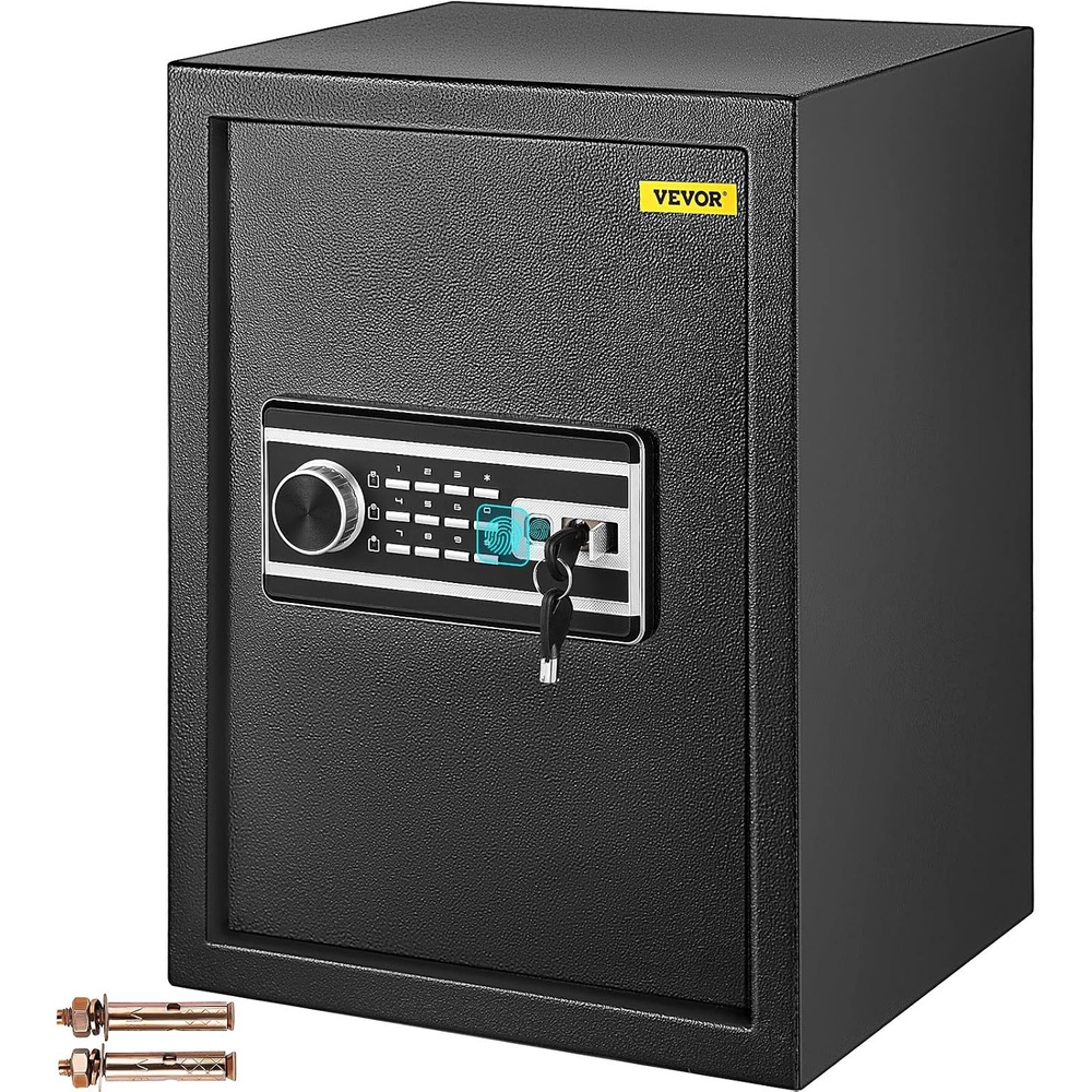 image:imageVEVOR Safe Box 21 CUFT Fingerprint Safe Box for Money w 2 Keys amp Digital Keypad Q235 Steel Fireproof Safe Box for Storing Cash Jewelry Pistols Documents Watches in Home amp Office amp Hotel21 cubic feet