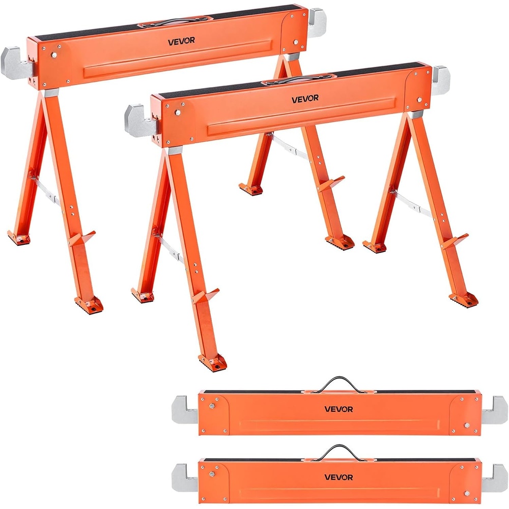 image:imageVEVOR Saw Horses 2 Pack Folding Work Horses 1323 lbs Load Capacity Sawhorse with Heavy Duty Legs AllMetal Portable Saw Horse with NonSlip Foot Pads for Woodworking Carpenters amp Contractors