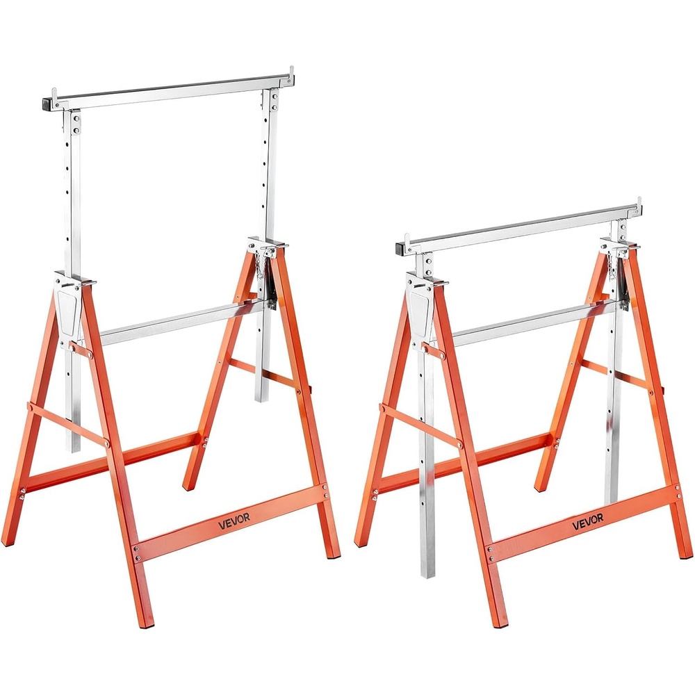 image:imageVEVOR Saw Horses 2 Pack Folding Work Horses 440 lbs Load Capacity Sawhorse with Heavy Duty Legs Adjustable Height Saw Horse with NonSlip Foot Pads for Woodworking Carpenters amp Contractors