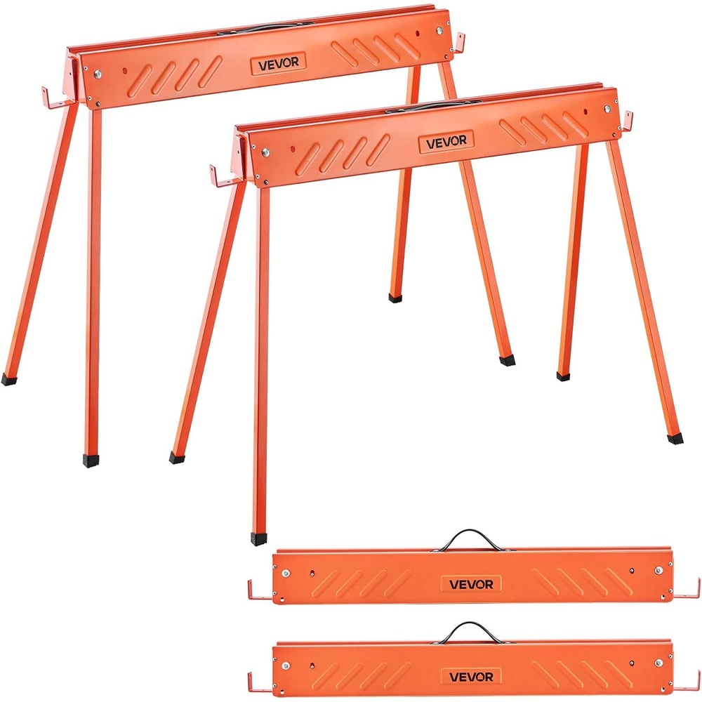 image:imageVEVOR Saw Horses 2 Pack Folding Work Horses 660 lbs Load Capacity Sawhorse with Heavy Duty Legs AllMetal Portable Saw Horse with NonSlip Foot Pads for Woodworking Carpenters amp Contractors