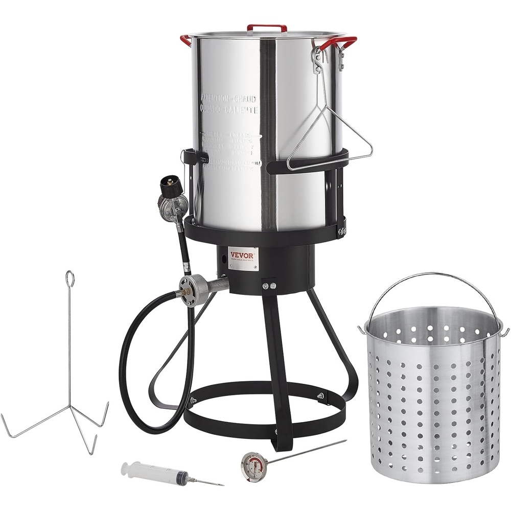 image:imageVEVOR Seafood Boiling Kit amp Turkey Fryer 30qt Boiler Steamer Cooker Set Outdoor Aluminum Frying Pot 54000 BTU Burner Propane Gas Boiler Gifts for Thanksgiving Day30qt