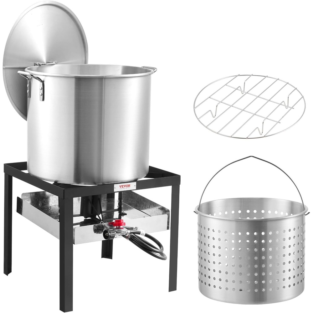 image:imageVEVOR Seafood Boiling Kit amp Turkey Fryer 30qt Boiler Steamer Cooker Set Outdoor Aluminum Frying Pot 54000 BTU Burner Propane Gas Boiler Gifts for Thanksgiving Day60qt