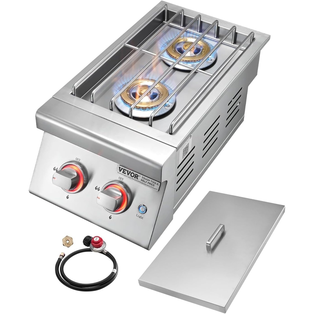 image:imageVEVOR Single Grilling Side Burner 17000BTU Liquid Propane Side Burner for Outdoor Kitchen Convertible to Natural Gas 304 Stainless Steel Builtin Single Grill Burners with LED for BBQ Grill Island17 000BTU