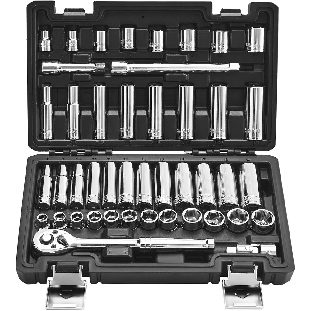 image:imageVEVOR Socket Set 76 Pieces 38 inch Drive Socket and Ratchet Set SAE and Metric Deep and Shallow Mechanic Tool Kit with Accessories and Storage Case CRV Alloy Steel for Automotive Repair38