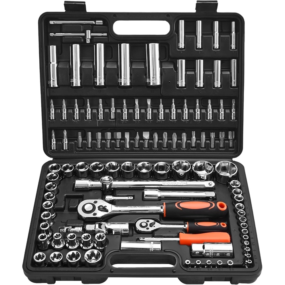 image:imageVEVOR Socket Set 76 Pieces 38 inch Drive Socket and Ratchet Set SAE and Metric Deep and Shallow Mechanic Tool Kit with Accessories and Storage Case CRV Alloy Steel for Automotive Repair1412