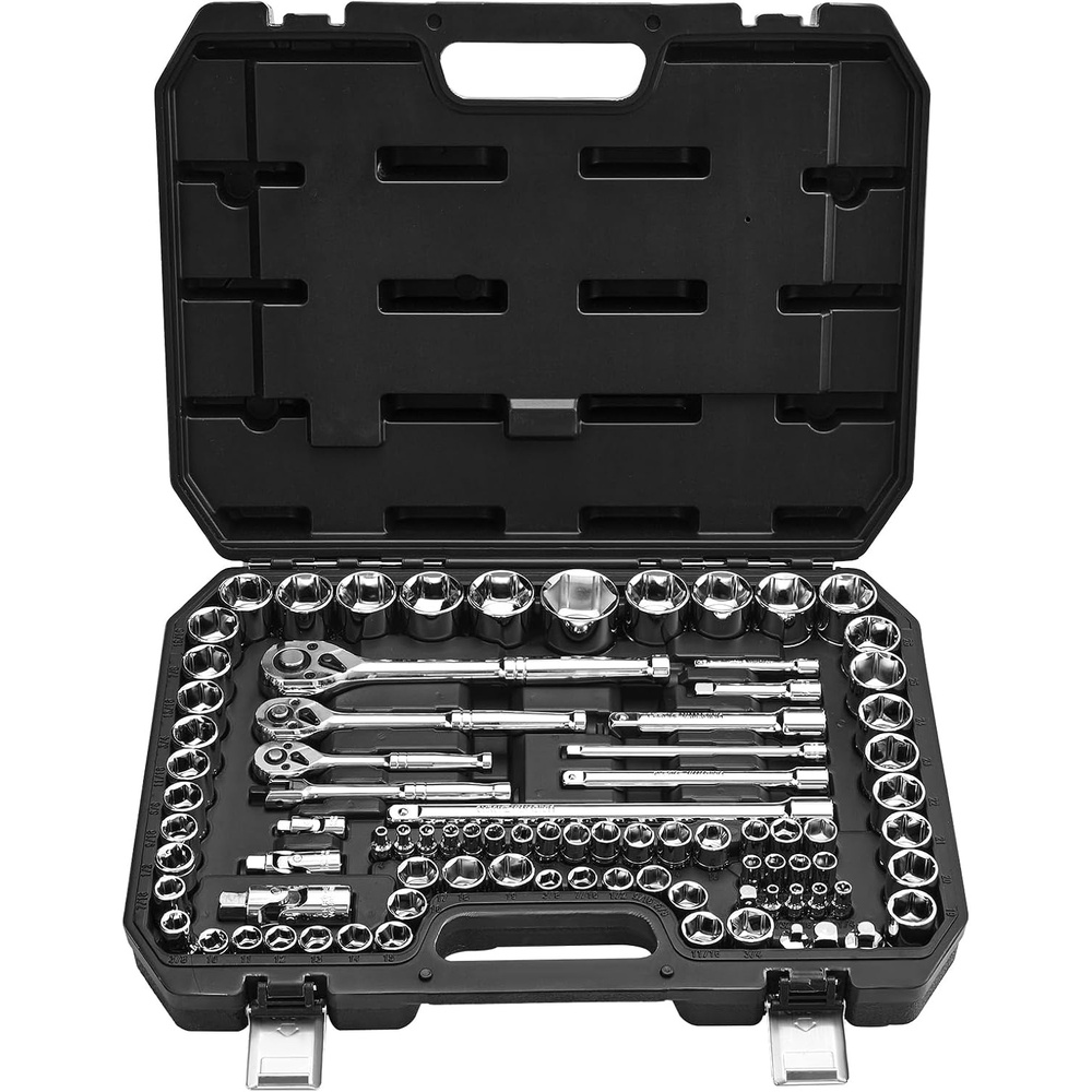 image:imageVEVOR Socket Set 76 Pieces 38 inch Drive Socket and Ratchet Set SAE and Metric Deep and Shallow Mechanic Tool Kit with Accessories and Storage Case CRV Alloy Steel for Automotive Repair143812