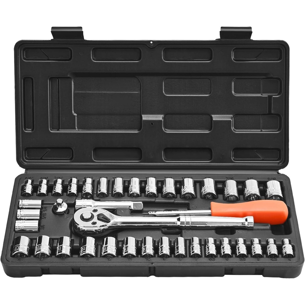image:imageVEVOR Socket Set 76 Pieces 38 inch Drive Socket and Ratchet Set SAE and Metric Deep and Shallow Mechanic Tool Kit with Accessories and Storage Case CRV Alloy Steel for Automotive Repair1438