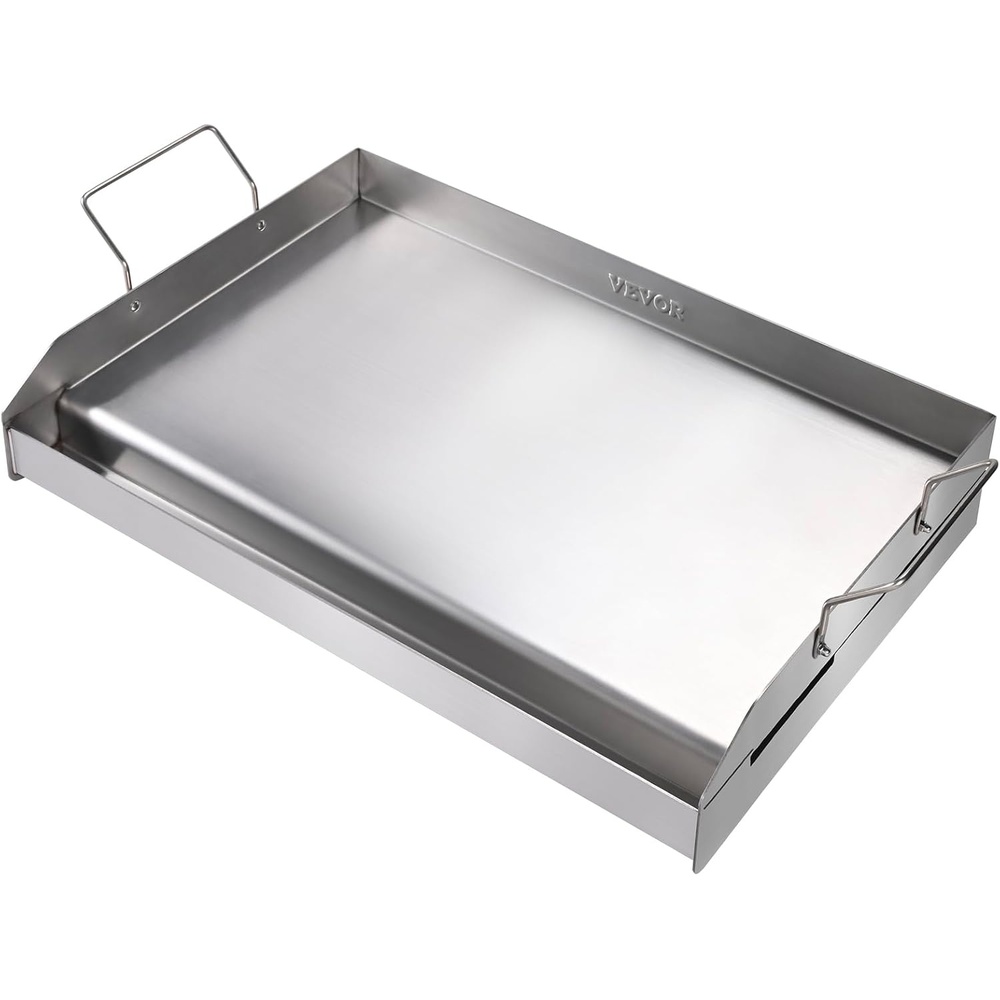 image:imageVEVOR Stainless Steel Griddle 235x16 PreSeasoned Stove Top Griddle Rectangular Double Burner Griddle Pan NonStick Family Pan Cookware with Handles and Oil Groove for BBQ Gas Grills Silver