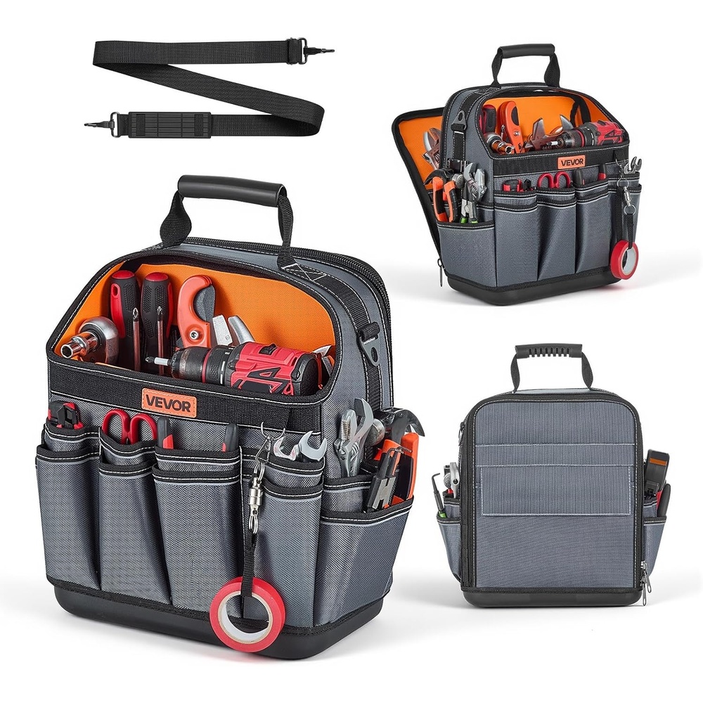 image:imageVEVOR Tool Bag 132 Inch 34Pocket Portable Large Tool Box Organizer Storage Carry Toolbox with Hard Plastic Base Large Zipper Adjustable Shoulder Strap for Men Women Dad Husband Fathers Day13 Open Top