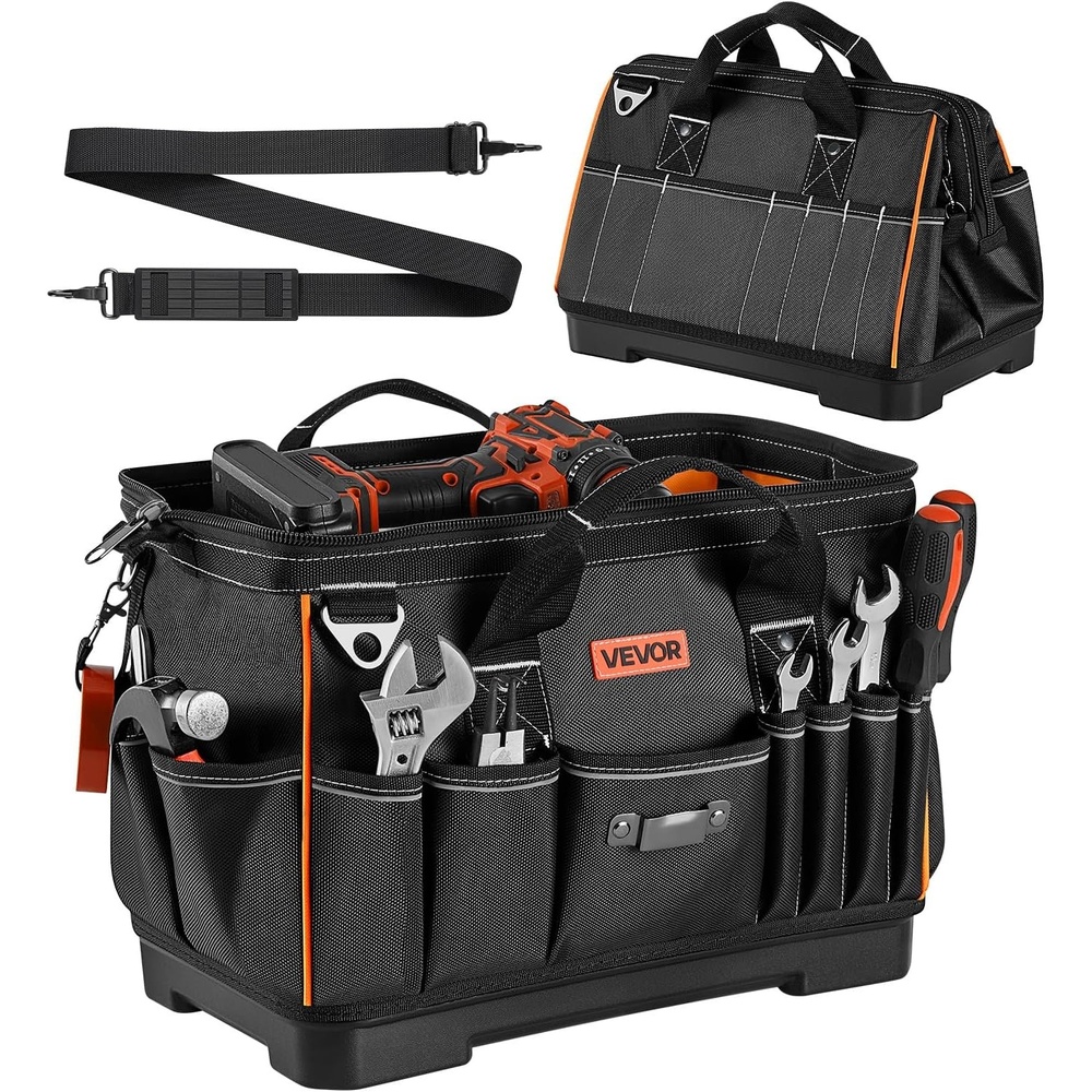 image:imageVEVOR Tool Bag 20 Inch 33Pocket Portable Large Tool Box Organizer Storage Toolbox with Big Zipper Adjustable Shoulder Strap WaterResistant Carry Toolbag for Men Women Dad Husband Fathers Day16 PC Base