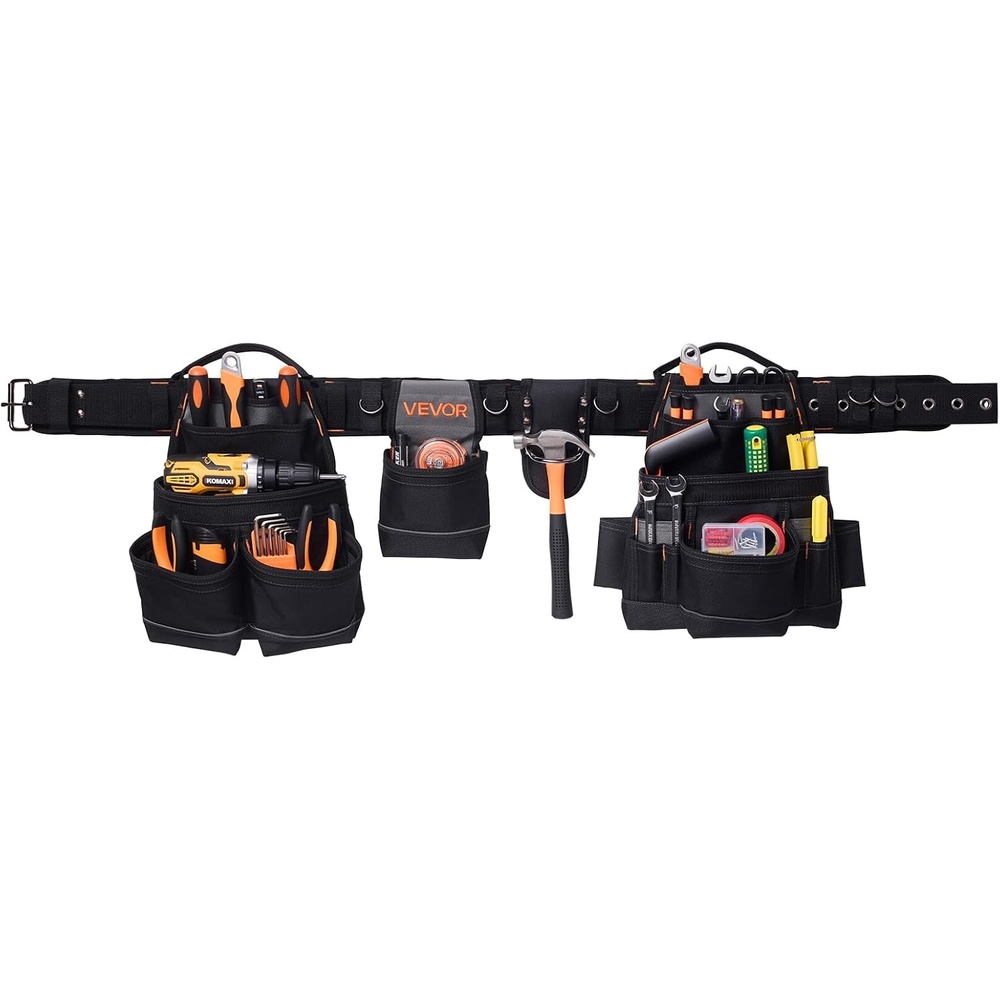 image:imageVEVOR Tool Belt 18 Pockets Professional Tool Pouch for Men Heavy Duty Adjustable Utility Belt Detachable Work Bag for Electrician Carpenter Construction Work Apron Organizer Adjusts 31in to 51in18 Pockets