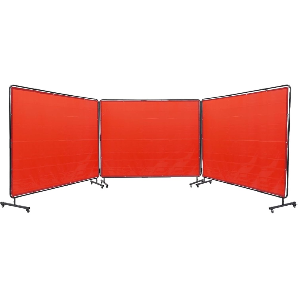 image:imageVEVOR Welding Screen with Frame 3Panel 6 x 8 FT Welding Curtain Screen FlameResistant Vinyl Safety Protection Screens with 12 Wheels amp 6Level UV Protection for WorkshopIndustrial Use Dark GreenRed