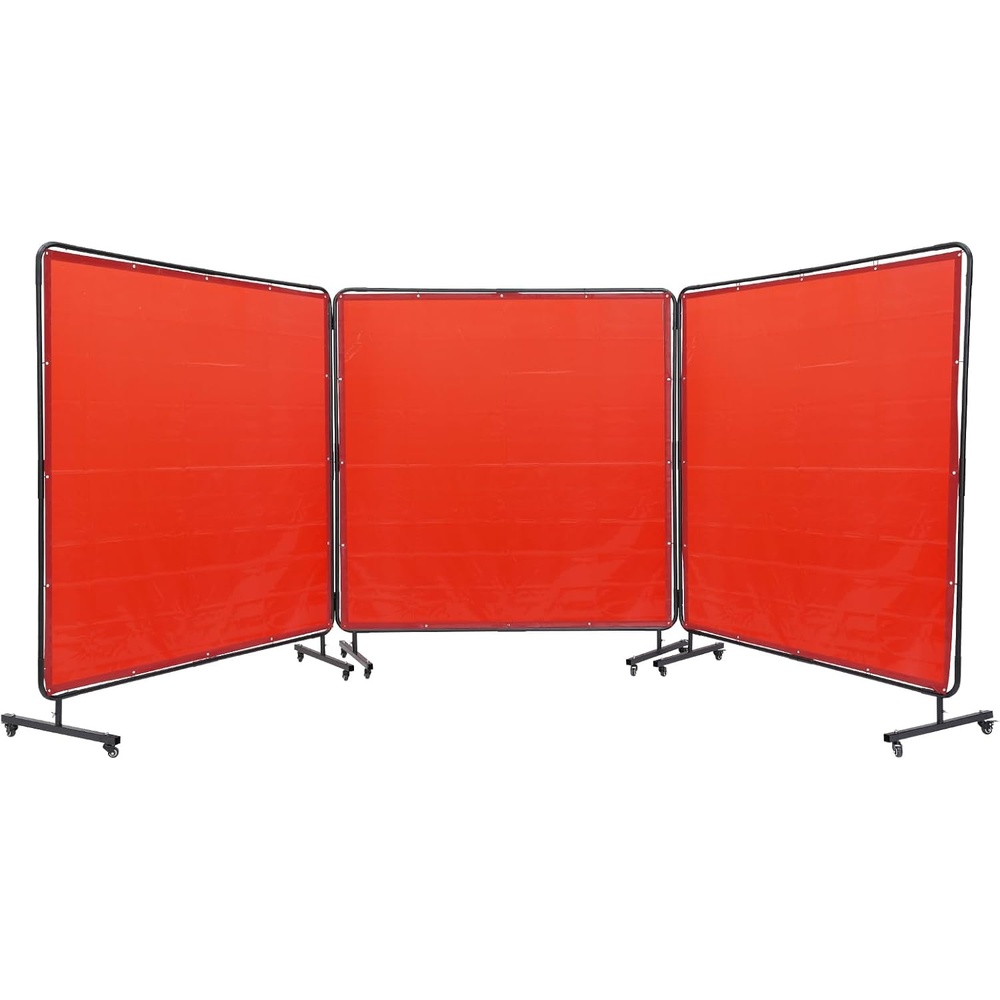 image:imageVEVOR Welding Screen with Frame 6 x 6 3 Panel Welding Curtain Screens FlameResistant Vinyl Welding Protection Screen on 12 Swivel Wheels 6 Lockable Movable amp Professional for Workshop GreenRed