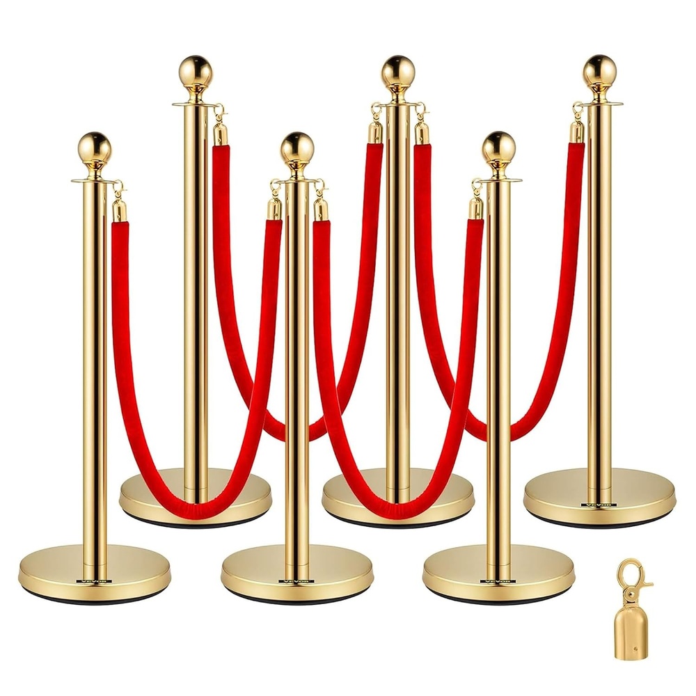 image:imageVevor Velvet Ropes and Stanchion Post with Ball Top and Four Way Connection for Crowd Control Barriers Safety and Protection Gold
