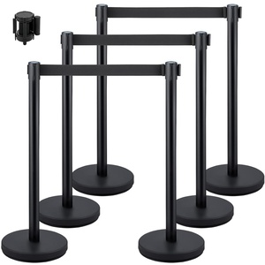 6PCS Stanchion Queue Post, Black 6.5ft Retractable Belt 36In Height, Stanchion Posts Queue Pole for Crowd Control Barriers
