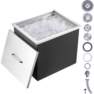 Happybuy Drop in Ice Chest 18L x 12W x 14.5H Inch Stainless Steel Ice Cooler with Sliding Cover Drop in Ice Bin Included Drain-Pipe and Drain Plug for Cold Wine Beer(21 x 16.8 x 17.6 Inch)