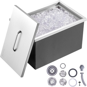 Happybuy Drop in Ice Chest 18L x 12W x 14.5H Inch Stainless Steel Ice Cooler with Sliding Cover Drop in Ice Bin Included Drain-Pipe and Drain Plug for Cold Wine Beer(23 x 17 x 12 Inch)