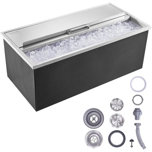 Happybuy Drop in Ice Chest 18L x 12W x 14.5H Inch Stainless Steel Ice Cooler with Sliding Cover Drop in Ice Bin Included Drain-Pipe and Drain Plug for Cold Wine Beer(36 x 18 x 14 Inch)