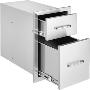 Happybuy Outdoor Kitchen Drawers 13″ W x 20.4″ H x 20.8″ D, Flush Mount Double BBQ Access Drawers with Stainless Steel Handle, Perfect for BBQ Islands and Patio Grill Stations