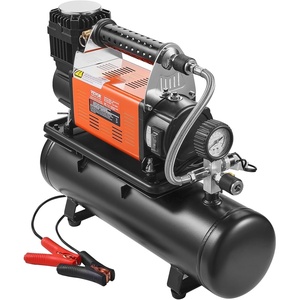 VEVOR 12V Portable Tire Inflator, 7.06CFM Heavy Duty Air Compressor, 150PSI Offroad Air Pump with Adapters for Car SUV RV Truck – Include 6.5FT Power Cord, 26FT Air Hose with Pressure Gauge, Carry Bag(6.35 CFM with 6L Tank Kit)
