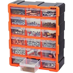 VEVOR 18-Drawer Storage Organizer, Plastic, Drawer Storage Cabinet for Garage Organization, Stackable Small Parts Organizer, Wall-Mounted Toolbox, for Hardware, Beads, Screws, Crafts, Building Bricks(18-Drawers)
