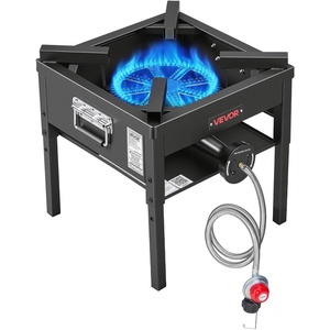 VEVOR 2 Burner Outdoor Propane Gas Stove, 150,000 BTU Propane LPG Gas Camping Stove, Foldable Heavy-duty Carbon Steel Outdoor Cooker, with Wheels & Shield & 20 PSI Regulator, for BBQ Camp Home Patio(Black)