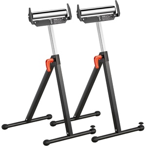 VEVOR 2-Pack Stands 250 lbs Load Capacity, 27-43 in Adjustable Height, Folding Heavy Duty with Polished Steel Roller Head & Edge Guides, for Table Saw Outfeed Woodworking Extension Support, Black(2-Pack)