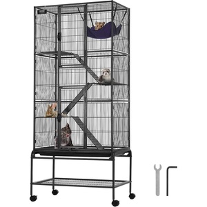 VEVOR 39″ Rolling Metal Ferret Cage, Large 2-Tier Cage, Small Animal Cage with Ramps & Tray, Easy to Set up for Pet Mice, Hamster, Guinea Pig, Chinchilla, Squirrel, Hedgehogs, Bunny(29.7″L x 17.9″W x 69.1″H)