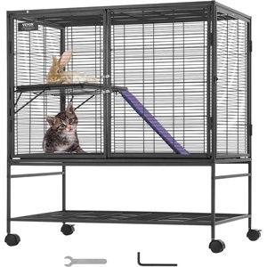 VEVOR 39″ Rolling Metal Ferret Cage, Large 2-Tier Cage, Small Animal Cage with Ramps & Tray, Easy to Set up for Pet Mice, Hamster, Guinea Pig, Chinchilla, Squirrel, Hedgehogs, Bunny(36.2″L x 22.8″W x 39.4″H)