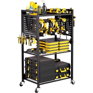 VEVOR 4-Tier Tool Organizer Cart, 150 lbs Load Capacity, Floor Stand Rolling Drill Holder and Stability Storage Rack, Heavy Duty Garage Floor Rolling Storage Cart for Workshop, Garage, Black(4-Tier)