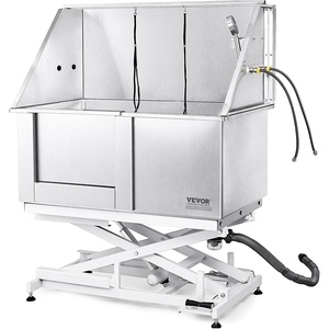VEVOR 50″ Pet Dog Bathing Station Electric Height Adjustment, Professional Stainless Steel Dog Grooming Tub w/Soap Box, Faucet,Rich Accessory,Bathtub for Multiple Pets, Washing Sink for Home(Right)(Left Door)