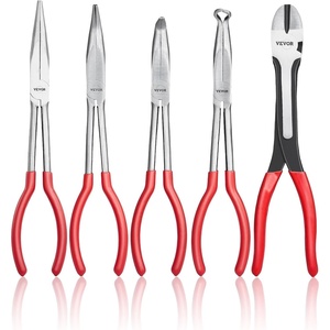 VEVOR 5-Piece Needle Nose Pliers, 11 in Long Needle Nose Pliers Set, Diagonal Cutting Pliers, 45°/ 90° Bent Nose Plier, Round Nose Plier, Long Nose Plier, Professional Pliers Set with Storage Bag(11inch)