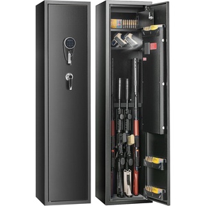 VEVOR 6-8 Rifles Gun Safe, Rifle Safe with Digital Keypad & Lock, Gun Storage Cabinet with Built-in Storage Locker, Removable Storage Shelf for Home Long Gun and Pistols, Black