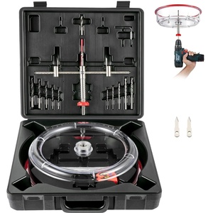 VEVOR Adjustable Hole Saw Cutter Kit, 1-5/8″ to 11-13/16″ (40-300 mm), Two Replaceable Pilot Drill Bits, Twin Blade Recessed Hole Saw with PC Dust Shield, for Recessed Lights, Ceiling Speakers(1-5/8″ to 8″ (40-200 mm))